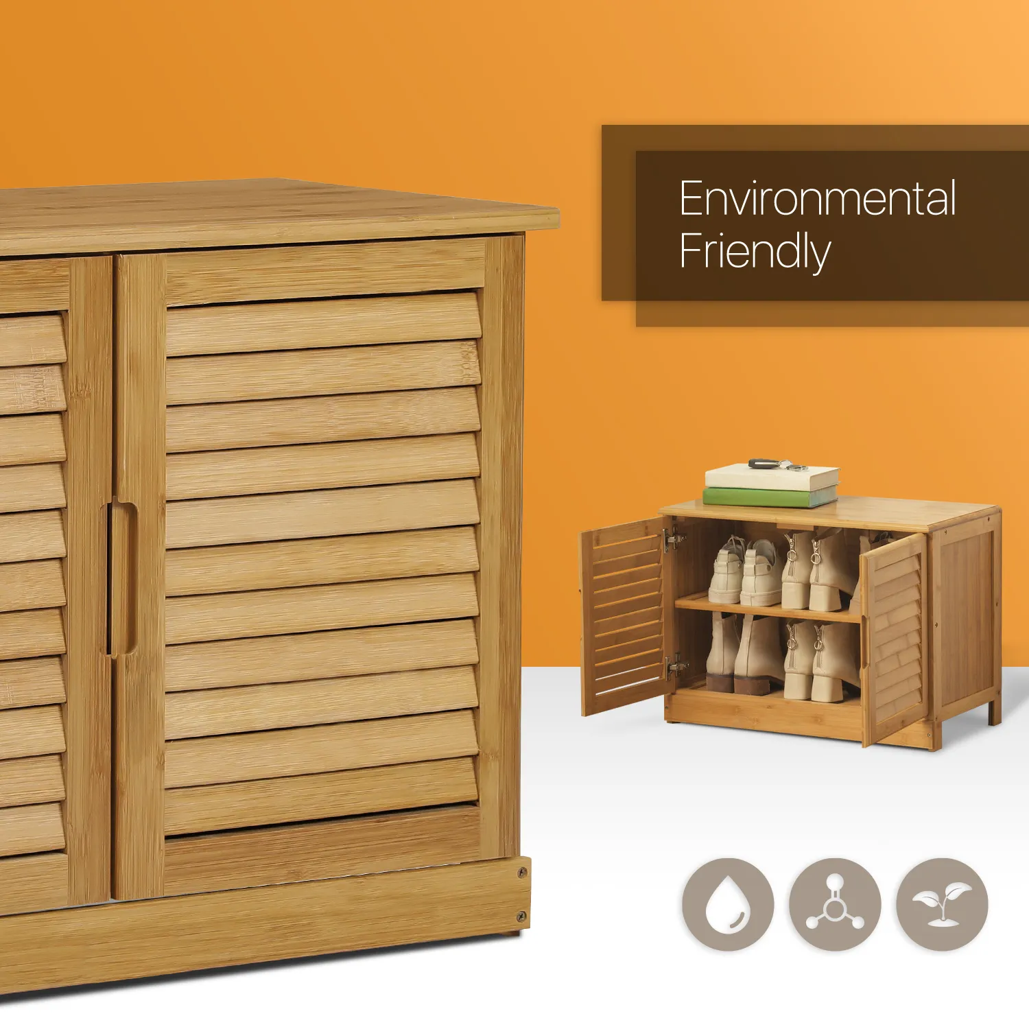 Louver Panel Shoe Changing Cabinet - 26" - Natural