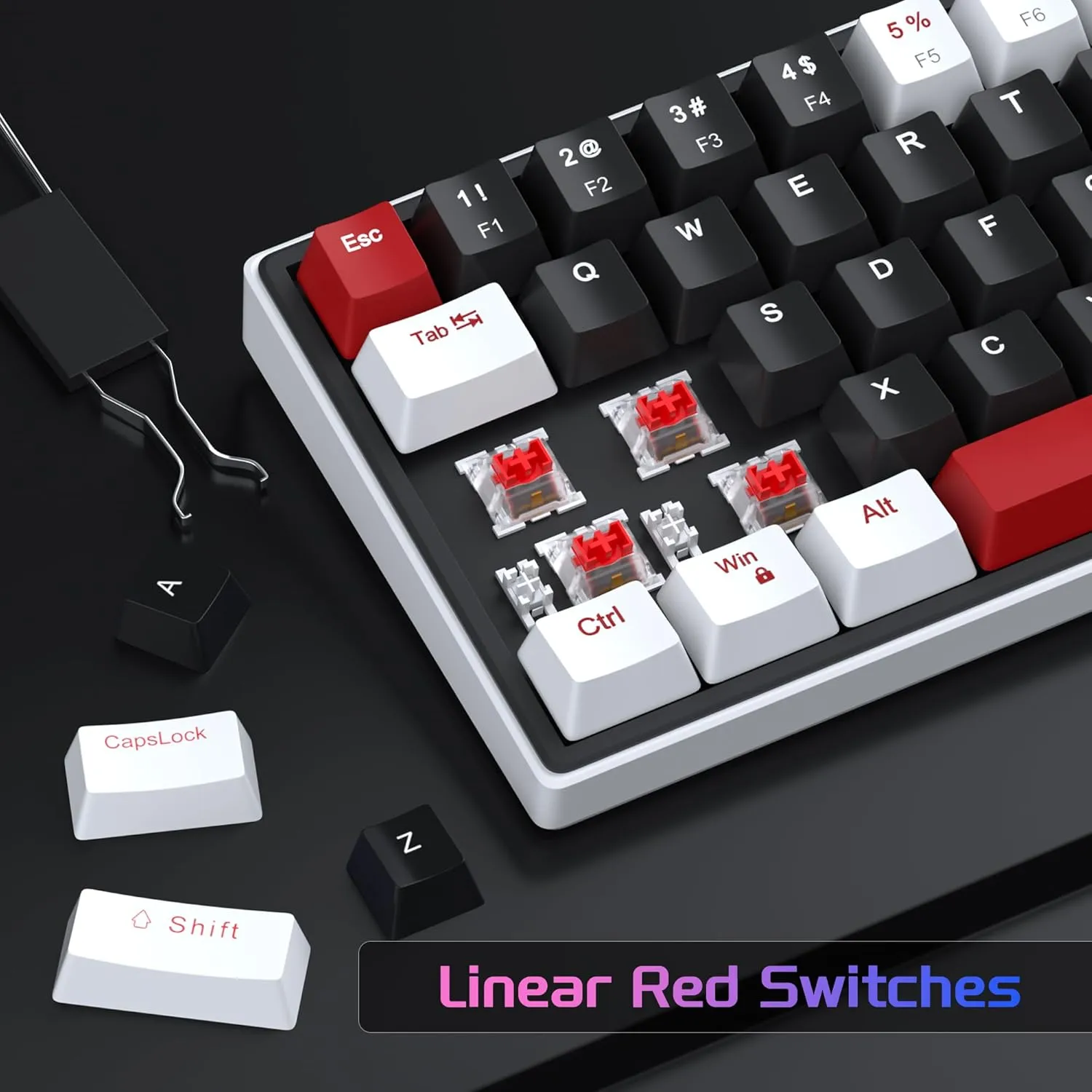 MageGee 60% Mechanical Gaming Keyboard, 68 Keys Compact Blue LED Backlit Gaming Keyboards, SKY68 Wired Ergonomic Mini Office Keyboard for Windows PC Gamer (Red Switch, White & Black)