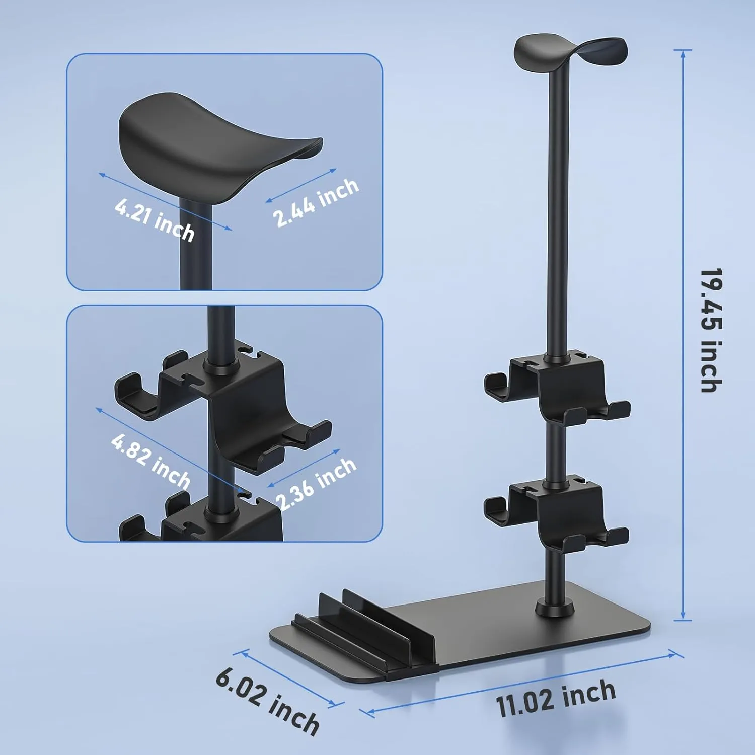 MANMUVIMO Headset Stand Controller Holder for 1 Headset and 4 Controller, Headphone Game Controller Stand for Desk, Gamer Gifts, Organizer Rack for Switch/iPad/Mobile Phone, Gaming Room Accessories