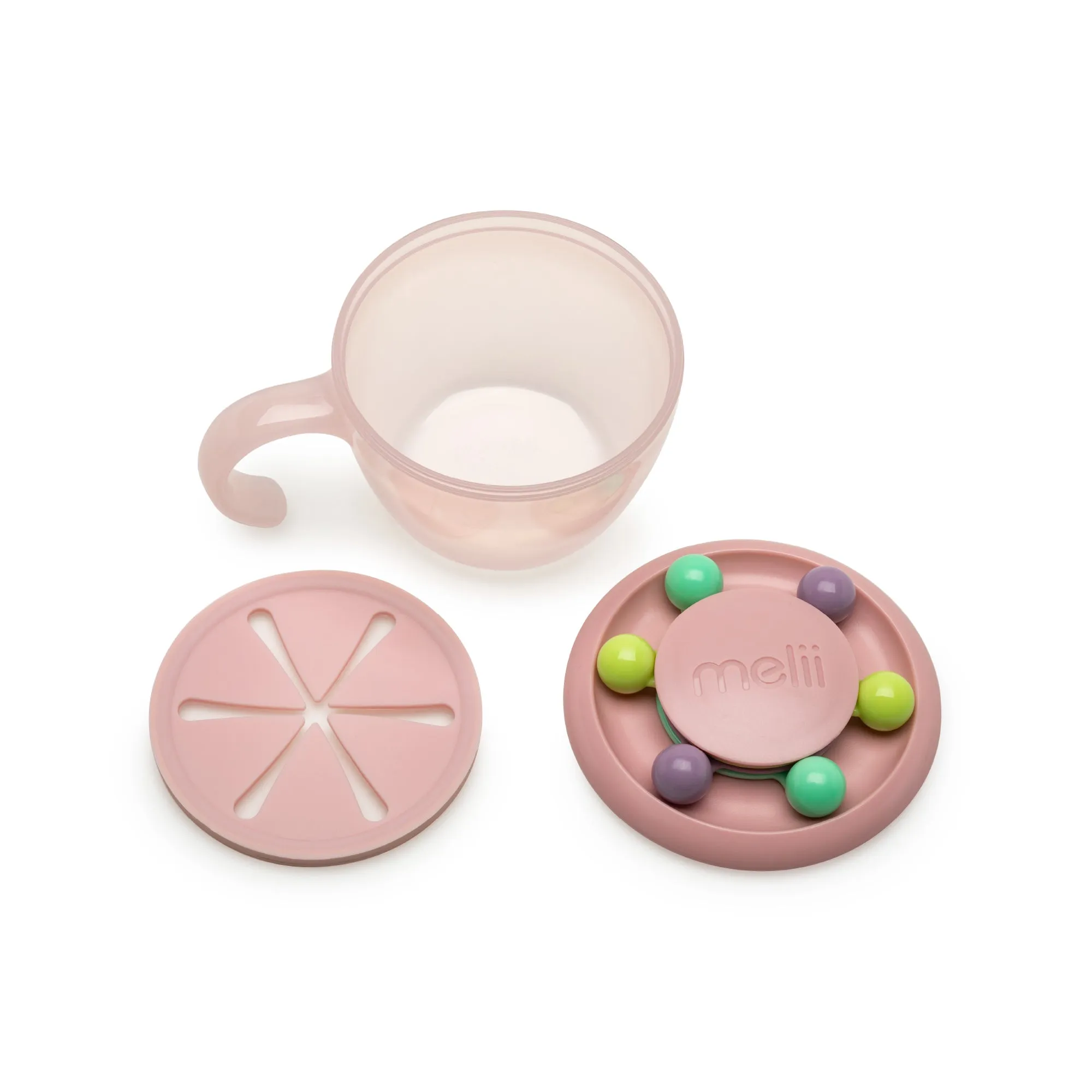 melii Snack Container Pink - Safe, Spill-Proof, and Playful Food Storage with Educational Beads for Babies, Toddlers, and Kids - BPA-Free & Versatile Snacking Solution