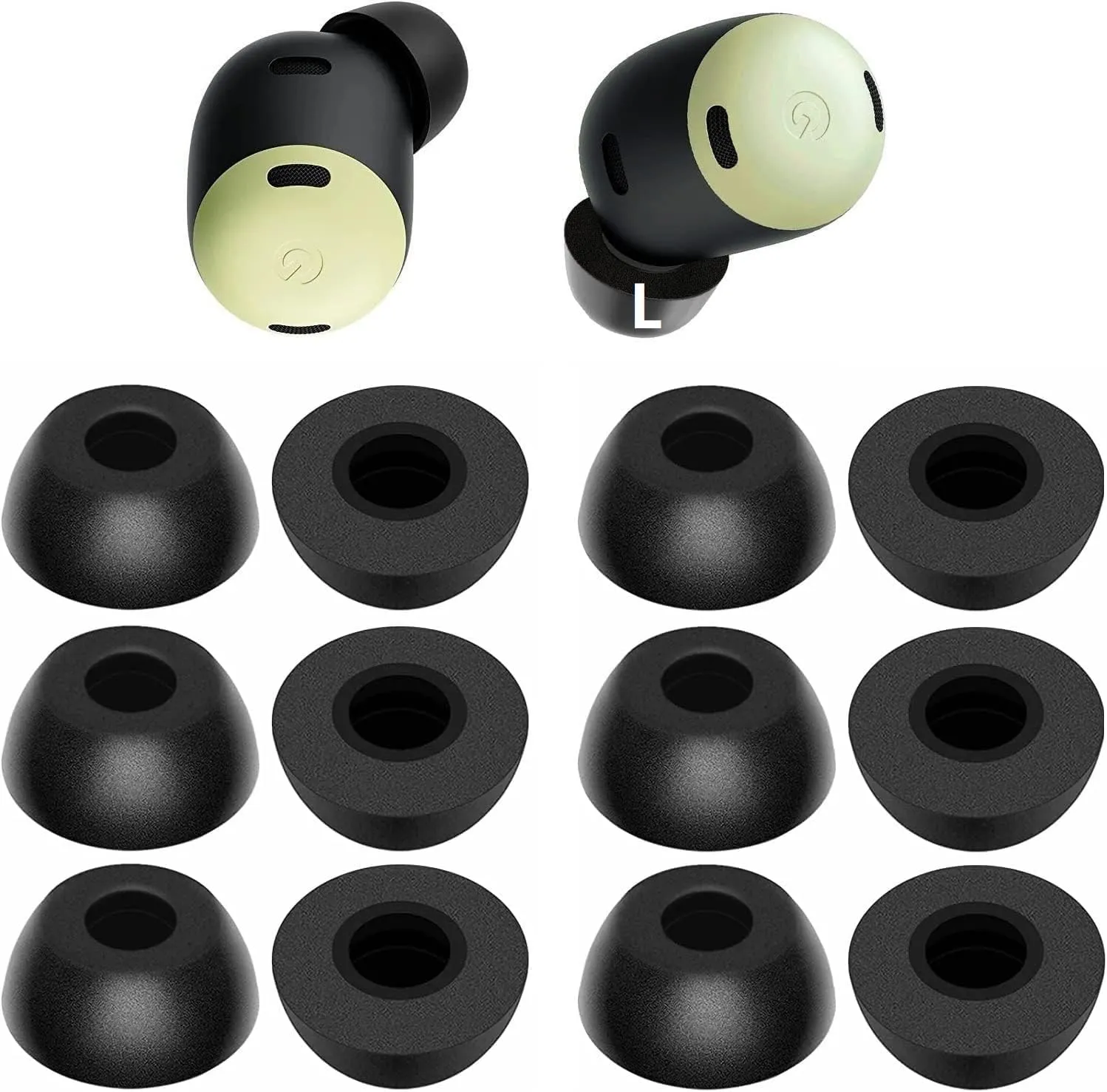 Memory Foam Ear Tips Compatible with Google Pixel Buds Pro Replacement Ear Tips, Perfect Noise Cancellation, Fit in Case, [Large Size] 6 Pairs, Foam Tips Black (Foam PP6PB) L