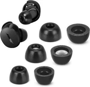 Memory Foam Tips for New Bose QuietComfort Earbuds & QC II & Ultra Earbuds, No Silicone Eartips Pain, Anti-Slip Replacement Ear Tips, Fit in the Charging Case, Reducing Noise Tip, 3 Pairs (SML, Black)