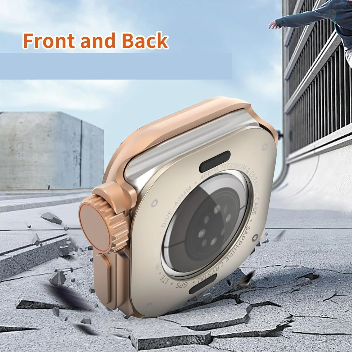 Metal Frame for Apple Watch 46mm Series 10 42mm Stainless Steel case Bezel for Iwatch Accessories Mod Modding for Men(Rosegold,42mm)