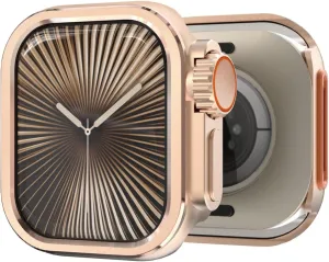 Metal Frame for Apple Watch 46mm Series 10 42mm Stainless Steel case Bezel for Iwatch Accessories Mod Modding for Men(Rosegold,42mm)