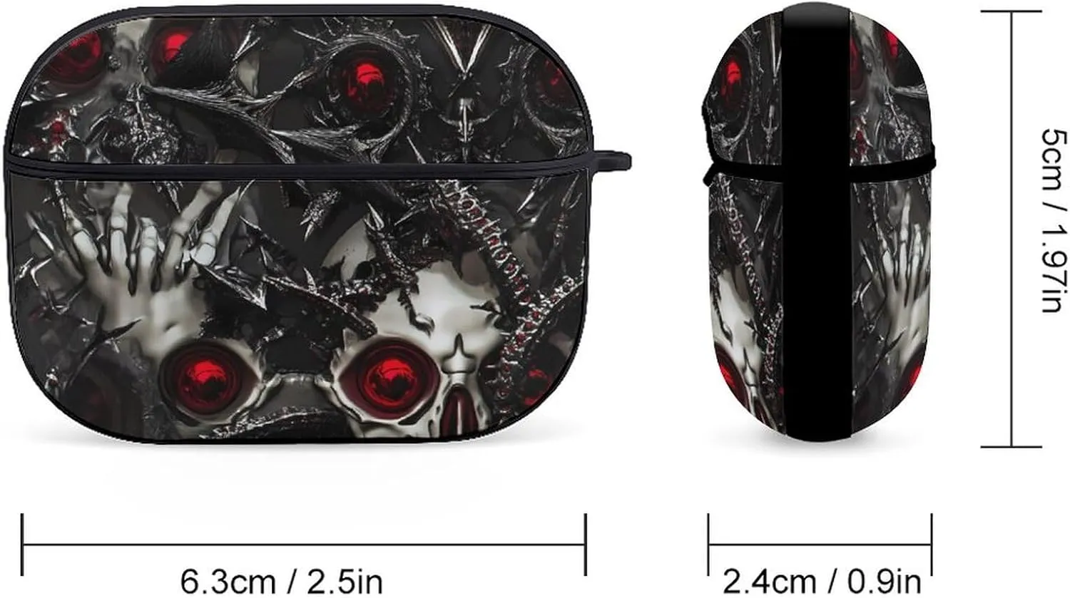 Metal Skull Death Thorns Funny Compatible with Airpod Pro Case Cute Protective Hard Cover with Keychain Black-Style