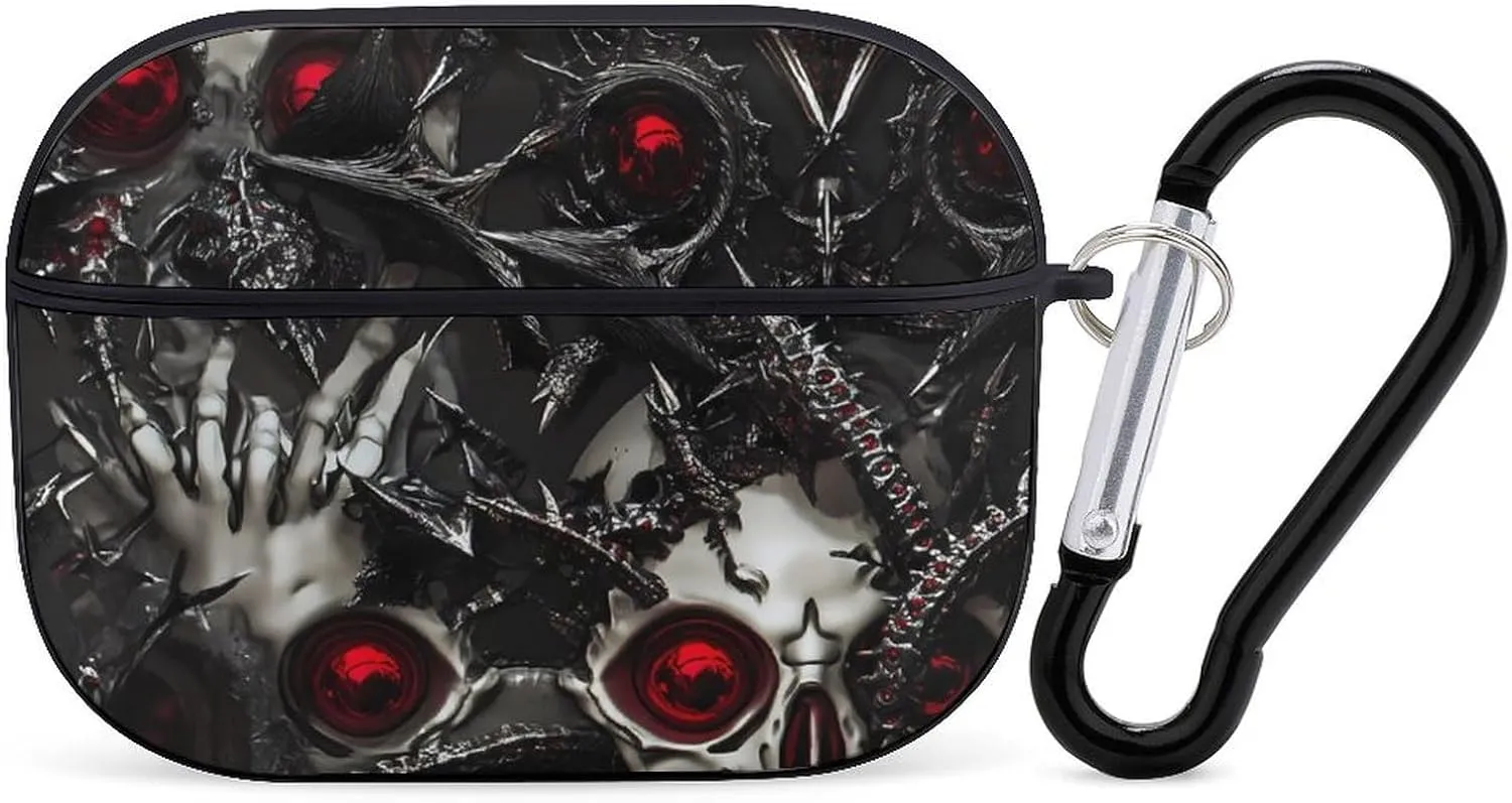 Metal Skull Death Thorns Funny Compatible with Airpod Pro Case Cute Protective Hard Cover with Keychain Black-Style
