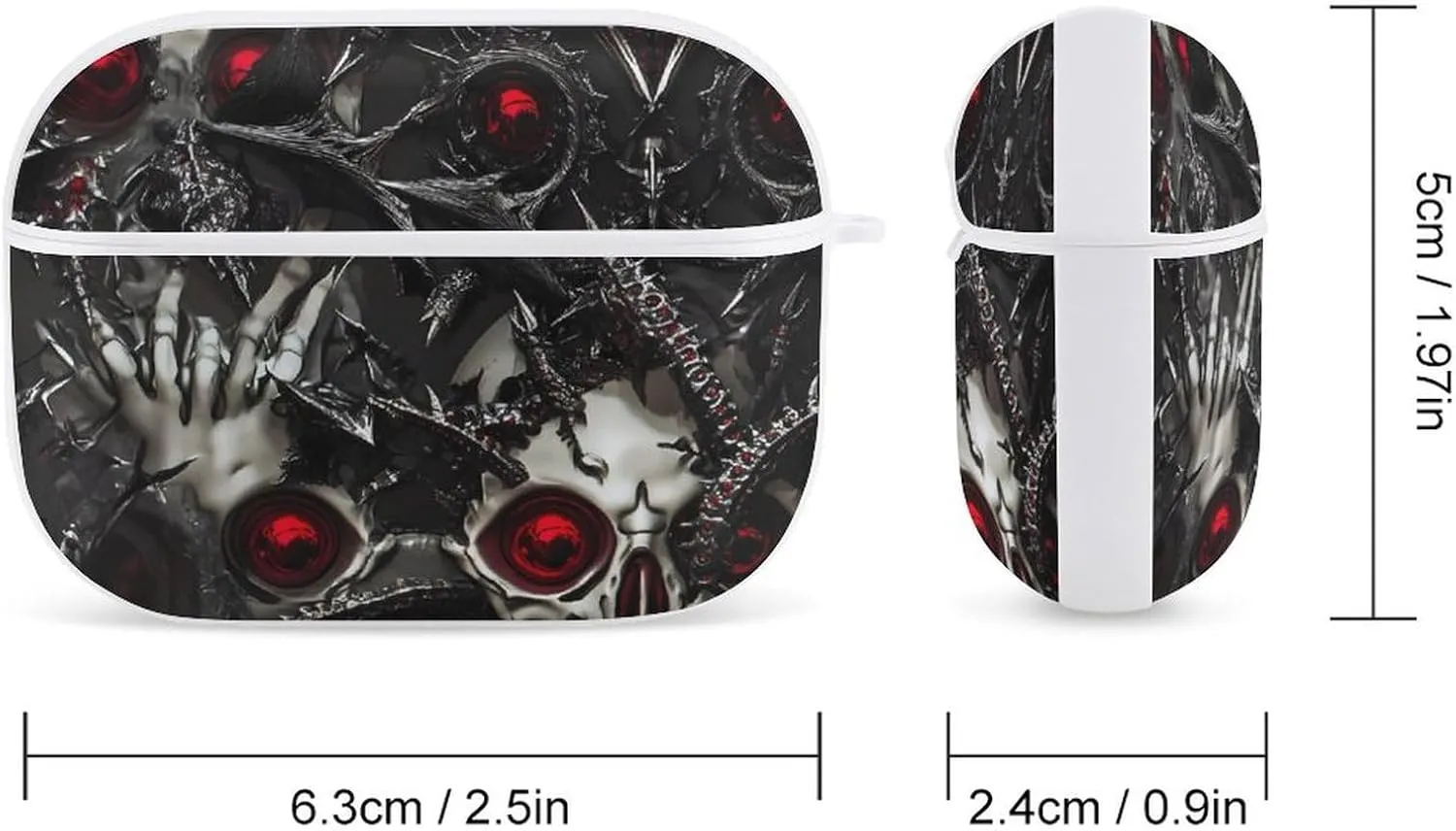 Metal Skull Death Thorns Funny Compatible with Airpod Pro Case Cute Protective Hard Cover with Keychain White-Style