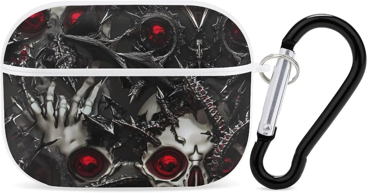 Metal Skull Death Thorns Funny Compatible with Airpod Pro Case Cute Protective Hard Cover with Keychain White-Style