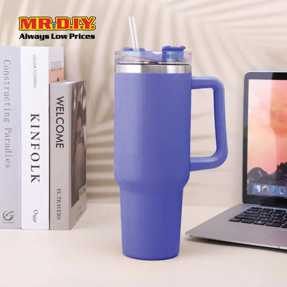 (MR. DIY) Stainless Steel Mug Thermos Flask with Straw (1200ml) -  BLUE - Color Series
