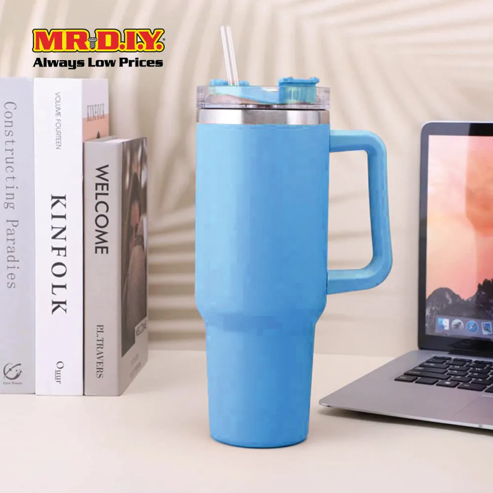 (MR. DIY) Stainless Steel Mug Thermos Flask with Straw (1200ml) -  LIGHT BLUE - Color Series