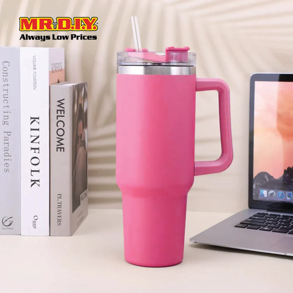 (MR. DIY) Stainless Steel Mug Thermos Flask with Straw (1200ml) -  LIGHT PINK - Color Series