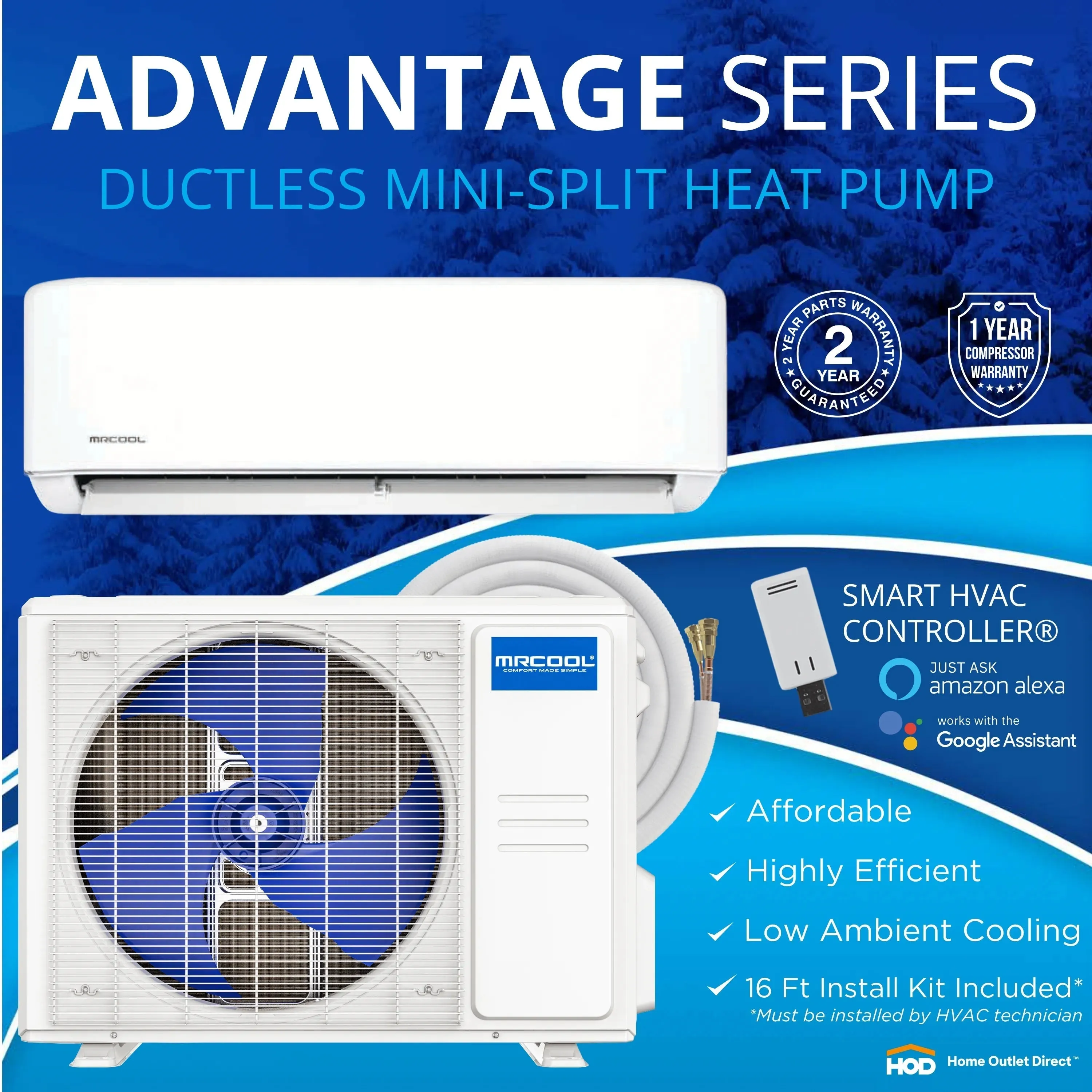 MRCOOL Advantage 5th Gen 12,000 BTU Single Zone Mini Split Complete System with 16 Ft. Line Set, 230V, Wall Mounted (A-12-HP-230D-O)