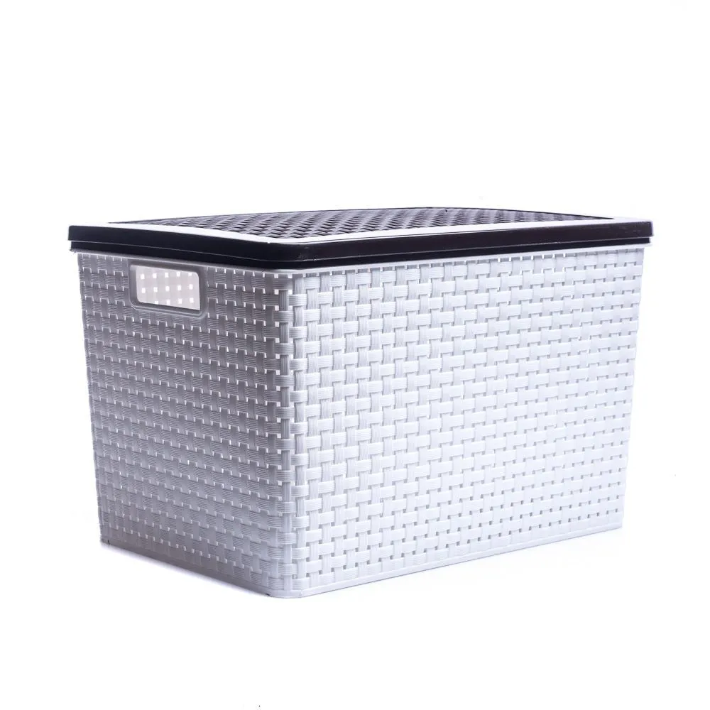 (MR.DIY) FELTON Multipurpose Storage Organizer Plastic Rattan Basket Container With Lid FSB2172 (39 x 28 x 25cm)