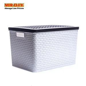 (MR.DIY) FELTON Multipurpose Storage Organizer Plastic Rattan Basket Container With Lid FSB2172 (39 x 28 x 25cm)