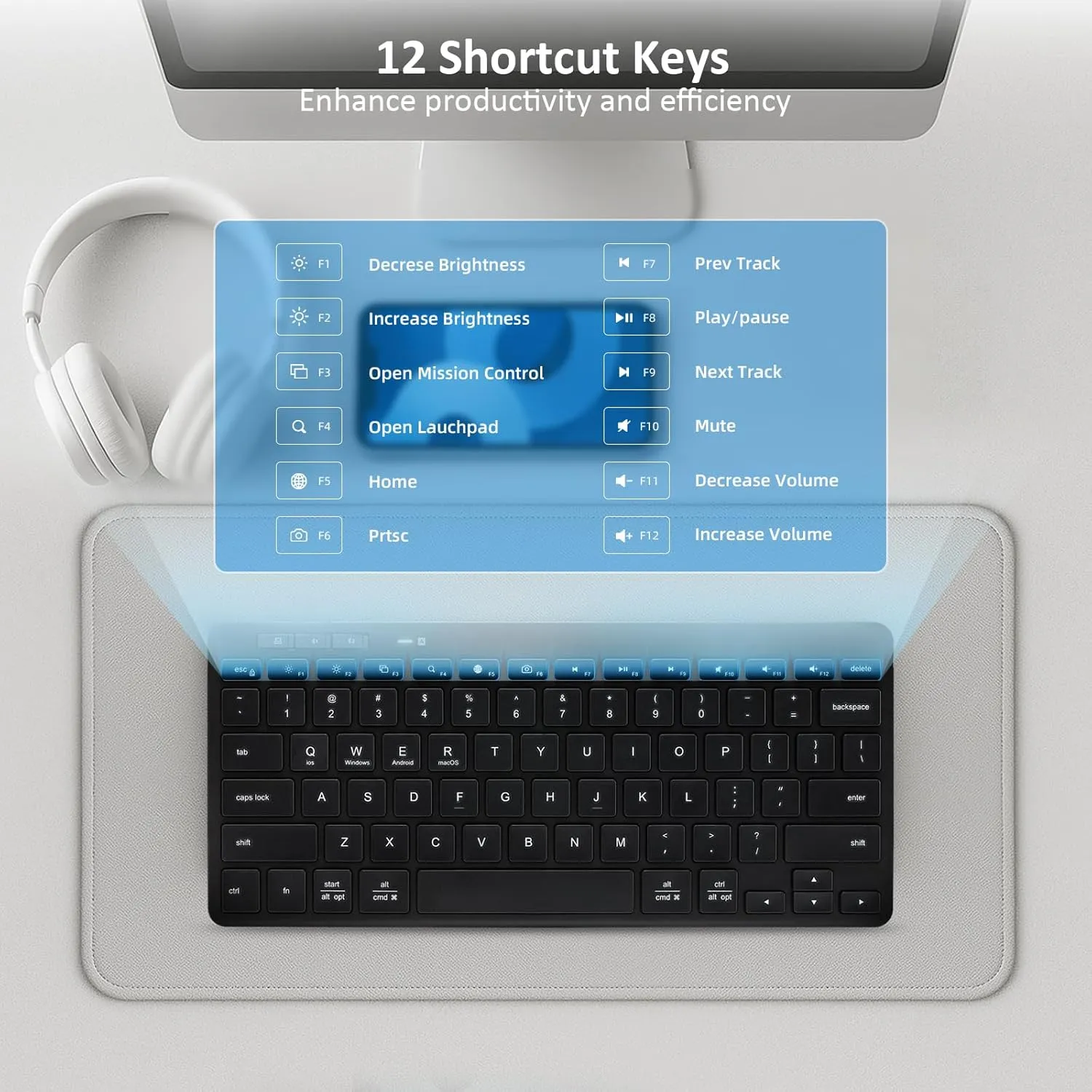Multi-Device Wireless Bluetooth Keyboard Compact Slim Wireless Keyboards Compatible with Windows, Mac, Android, iPad, Easy-Switch up to 3 Devices, Dual-Mode (2 x Bluetooth   USB 2.4G) (Black)