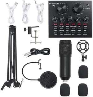 Multi-Functional Live Sound Card and Microphone Kit Suspension Transmission Recording Condenser Microphone Set Vocal Microphones,