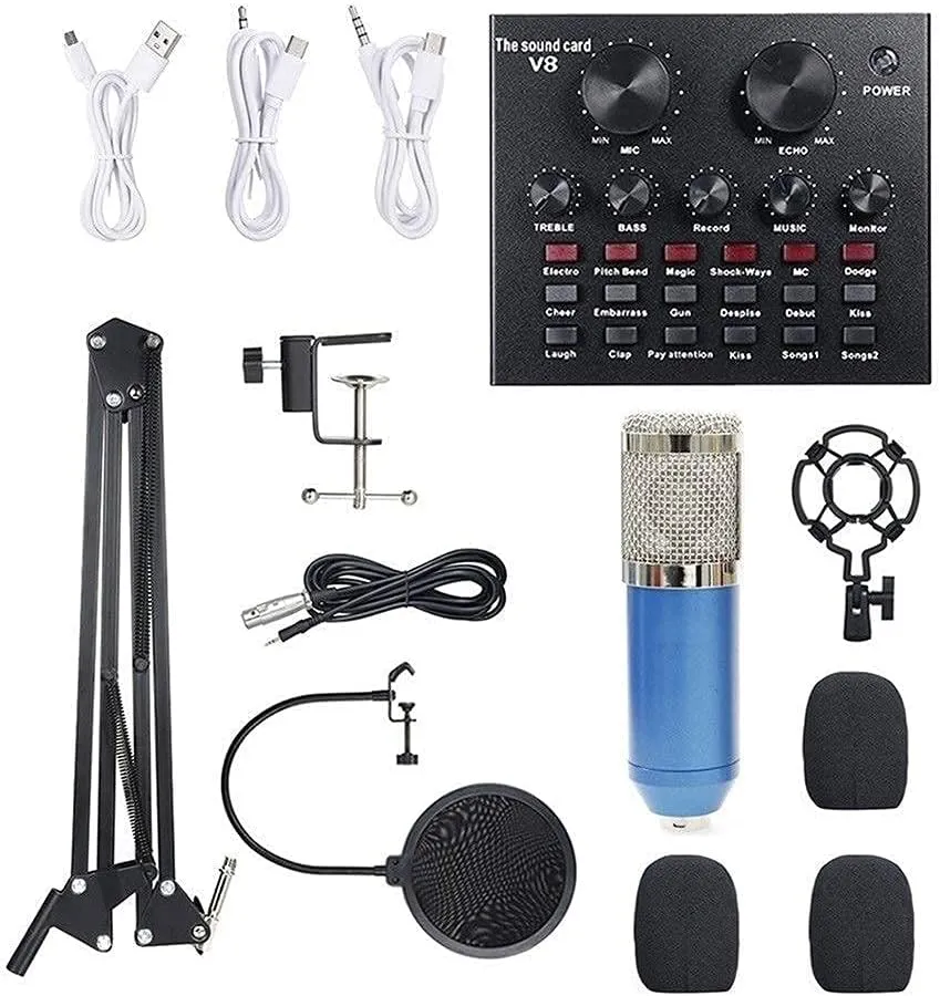 Multi-Functional Live Sound Card Microphone Kit Suspension Transmission Recording Condenser Microphone Set Vocal Microphones