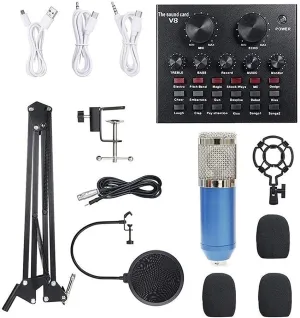 Multi-Functional Live Sound Card Microphone Kit Suspension Transmission Recording Condenser Microphone Set Vocal Microphones