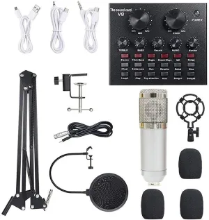 Multi-Functional Live Sound Card Microphone Kit Suspension Transmission Recording Condenser Microphone Set Vocal Microphones