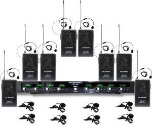 MUSYSIC 8-Channel Wireless UHF Microphone & Karaoke Machine Compatable with 300ft Range Frequency Headset- Podcast Equipment, Wireless Headset-Microfonos Inalambricos for Studio 8 pack-Frequency Set 1