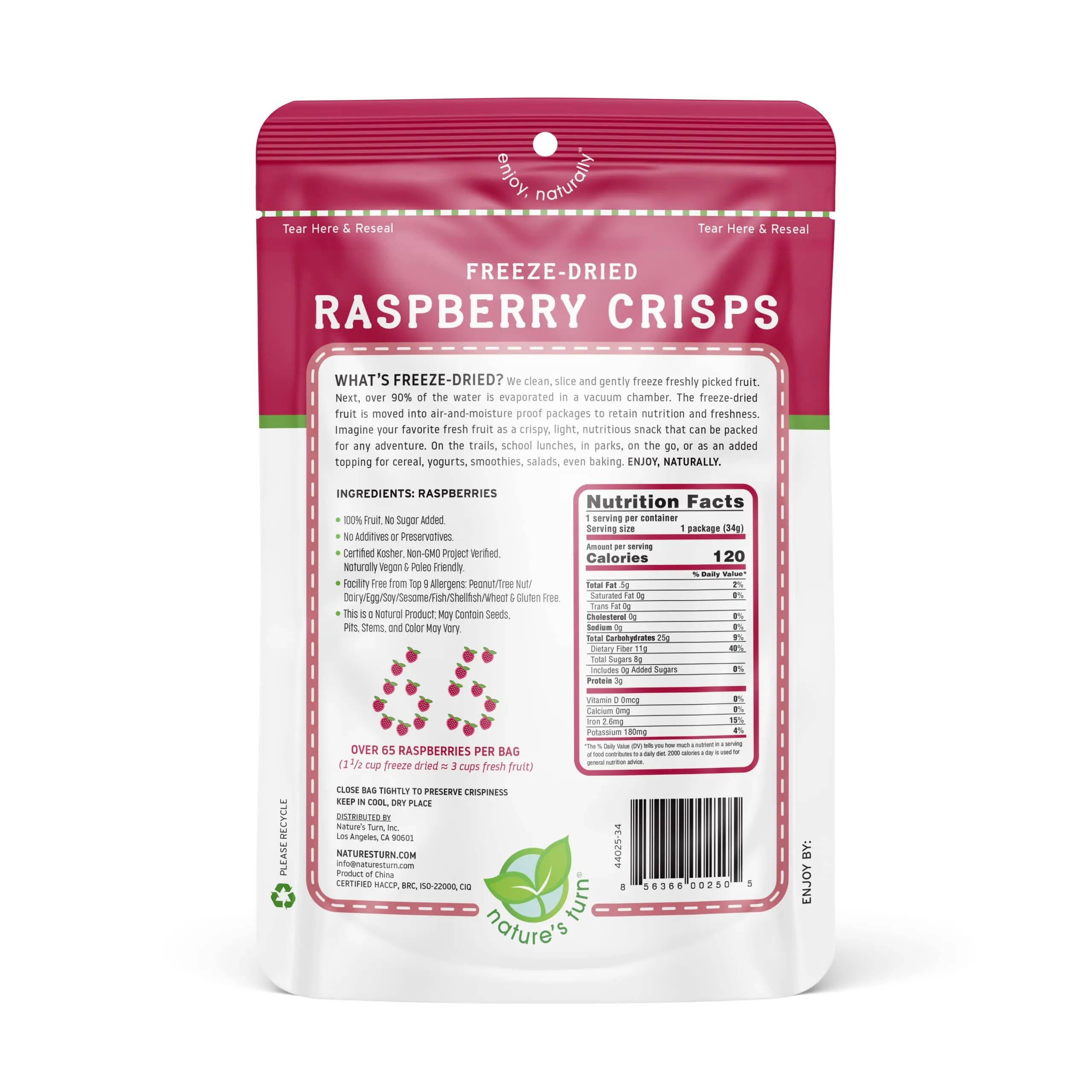 Nature’s Turn Freeze-Dried Fruit Snacks, Raspberry Crisps, Pack of 6 (1.2 oz Each) 1.2 Ounce (Pack of 6)