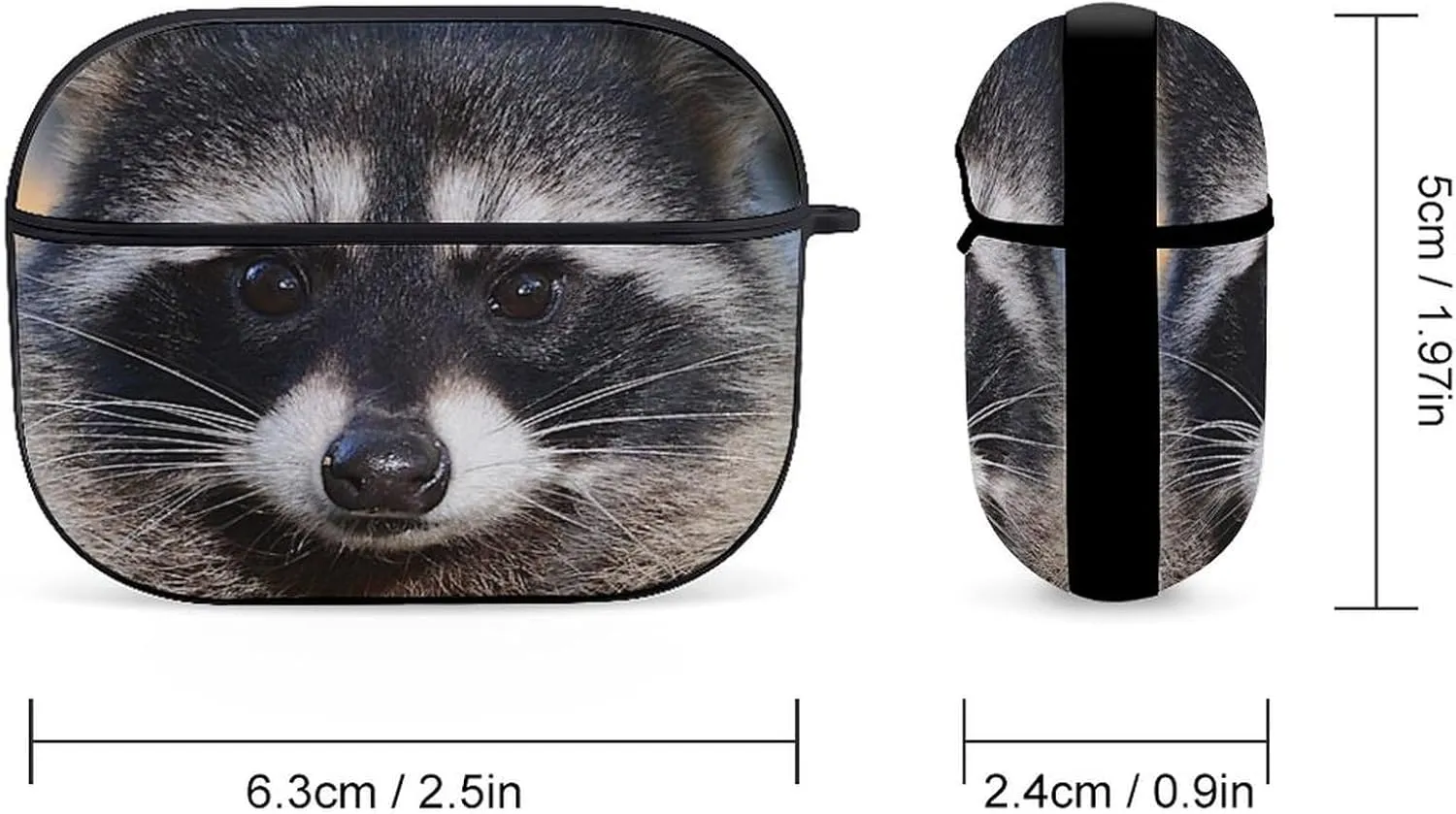 Northern Raccoon's Face Funny Compatible with Airpod Pro Case Cute Protective Hard Cover with Keychain Black-Style