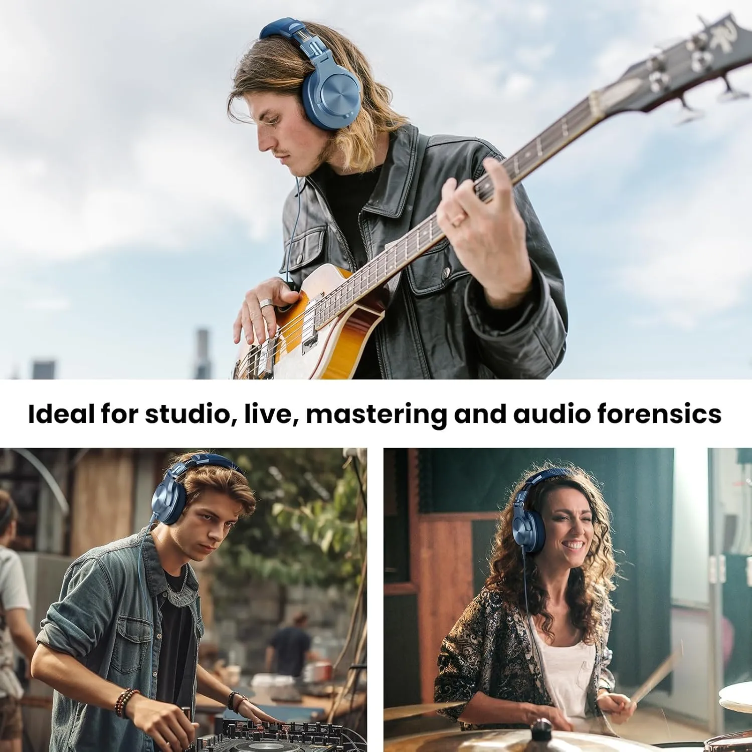 OneOdio A71 Hi-Res Studio Recording Headphones - Wired Over Ear Headphone with SharePort, Monitoring Mixing Foldable Headset with Stereo Sound, 3.5/6.35MM Jack for PC Computer DJ Guitar-Sky Blue