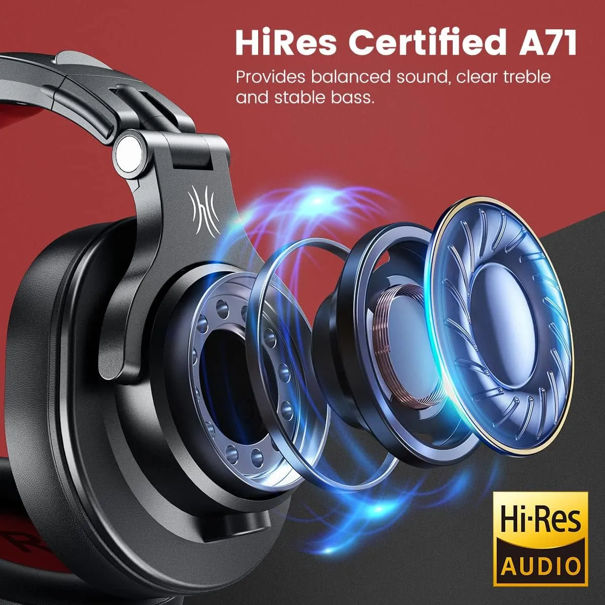 OneOdio A71 Hi-Res Studio Recording Headphones - Wired Over Ear Headphones with SharePort, Monitoring Mixing Foldable Headset with Stereo Sound, 3.5/6.35MM Jack for PC Computer DJ Guitar-Red