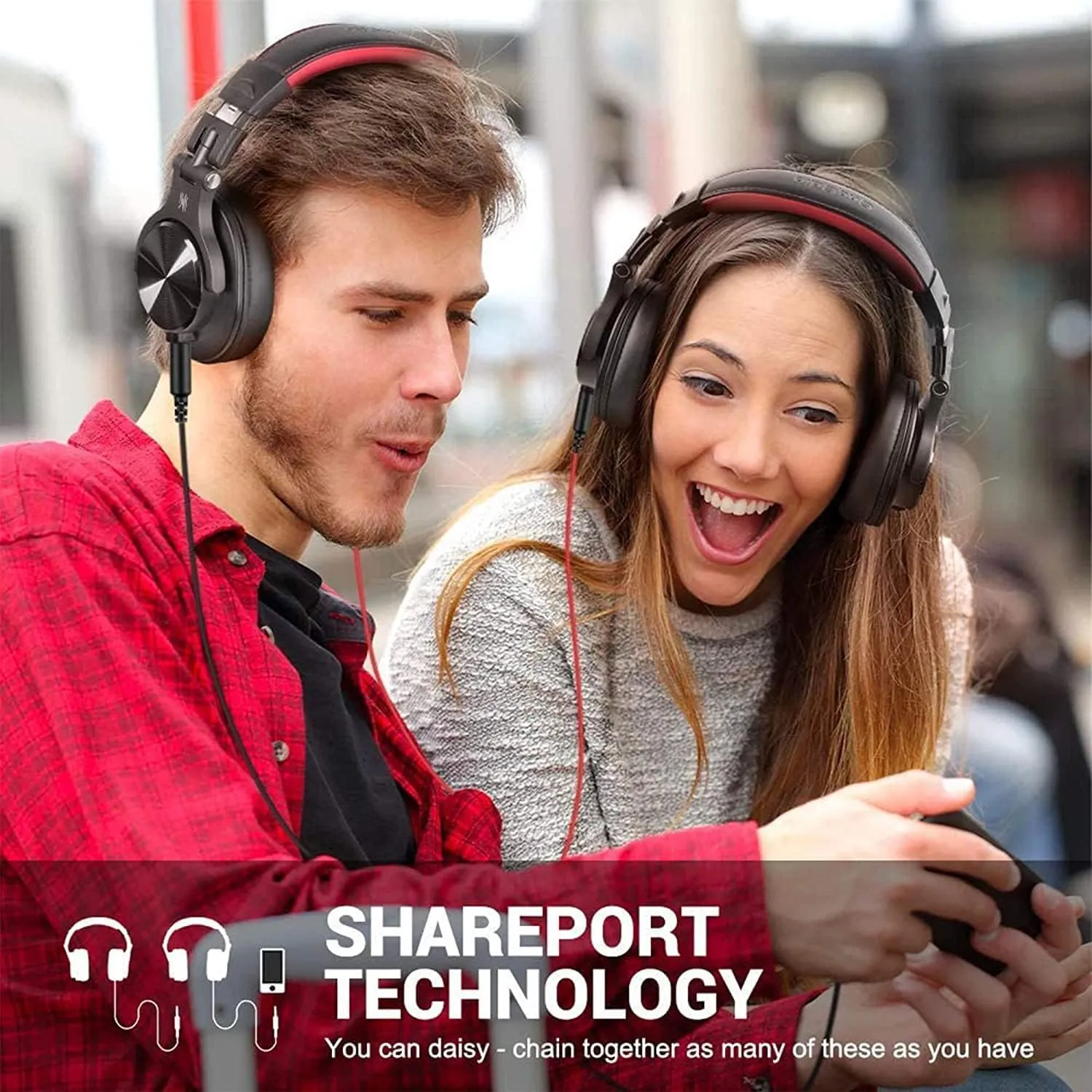 OneOdio A71 Hi-Res Studio Recording Headphones - Wired Over Ear Headphones with SharePort, Monitoring Mixing Foldable Headset with Stereo Sound, 3.5/6.35MM Jack for PC Computer DJ Guitar-Red