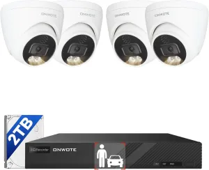 ONWOTE 4K NVR PoE Security Camera System 2 Way Audio, 8 Channel NVR 2TB, 4X 8MP Wired Outdoor IP Cameras, 125 FoV, AI Human Vehicle Detection Trigger Color Night Vision, CCTV Kit for Home Businesses