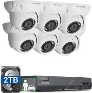 ONWOTE 8 Channel 4K NVR PoE Security Camera System, 6X 8MP Wired Outdoor IP Cameras, 125 FoV, AI Human Vehicle Detection, 8CH NVR 2TB Record Video Audio, CCTV Surveillance Kit for Home Businesses