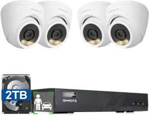ONWOTE 8 Channel NVR PoE Security Camera System, 4X 6MP Wired Outdoor IP Cameras, AI Human Vehicle Detection Tigger Color Night Vision, 122 FoV, 8CH 4K 8MP NVR 2TB, CCTV Kit for Home Businesses