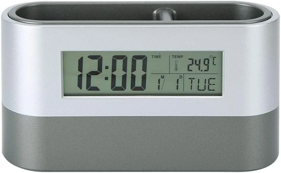 Pen Holder Clock, Multifunctional Digital Alarm Clock Calendar Temperature Display Timer Desk Pen Pencil Organizer Desk Decor