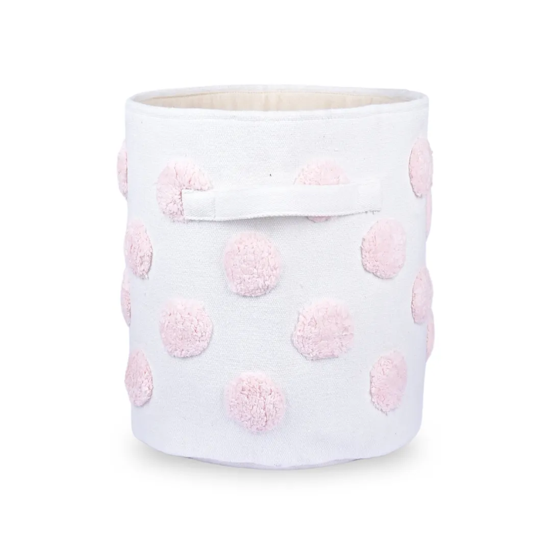 PomPom Medium Round Pink Toy Storage Basket