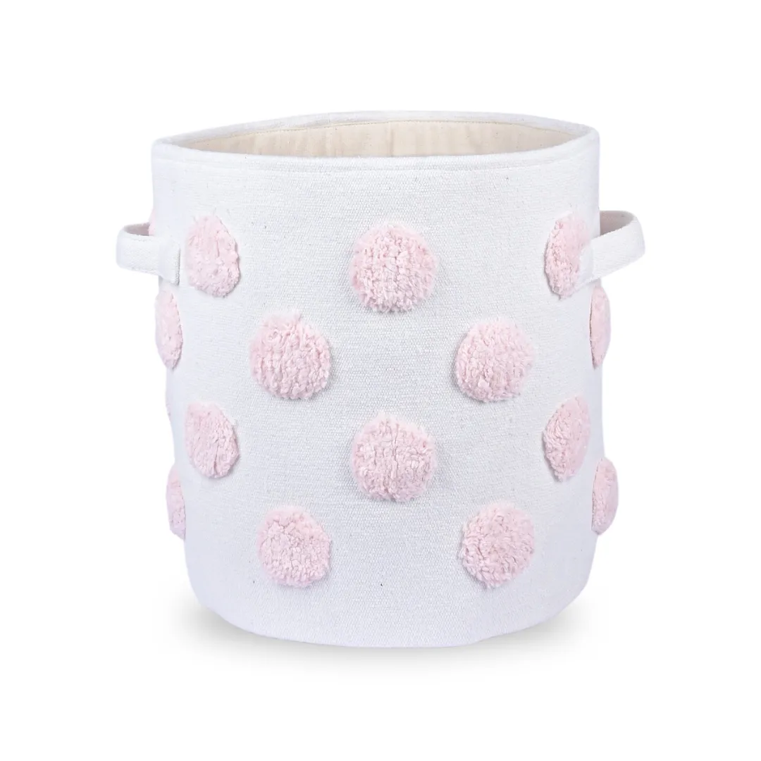 PomPom Medium Round Pink Toy Storage Basket