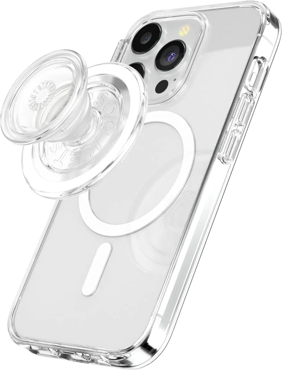 PopSockets Round Phone Grip Compatible with MagSafe, Adapter Ring Included, Phone Holder, Wireless Charging Compatible - Clear