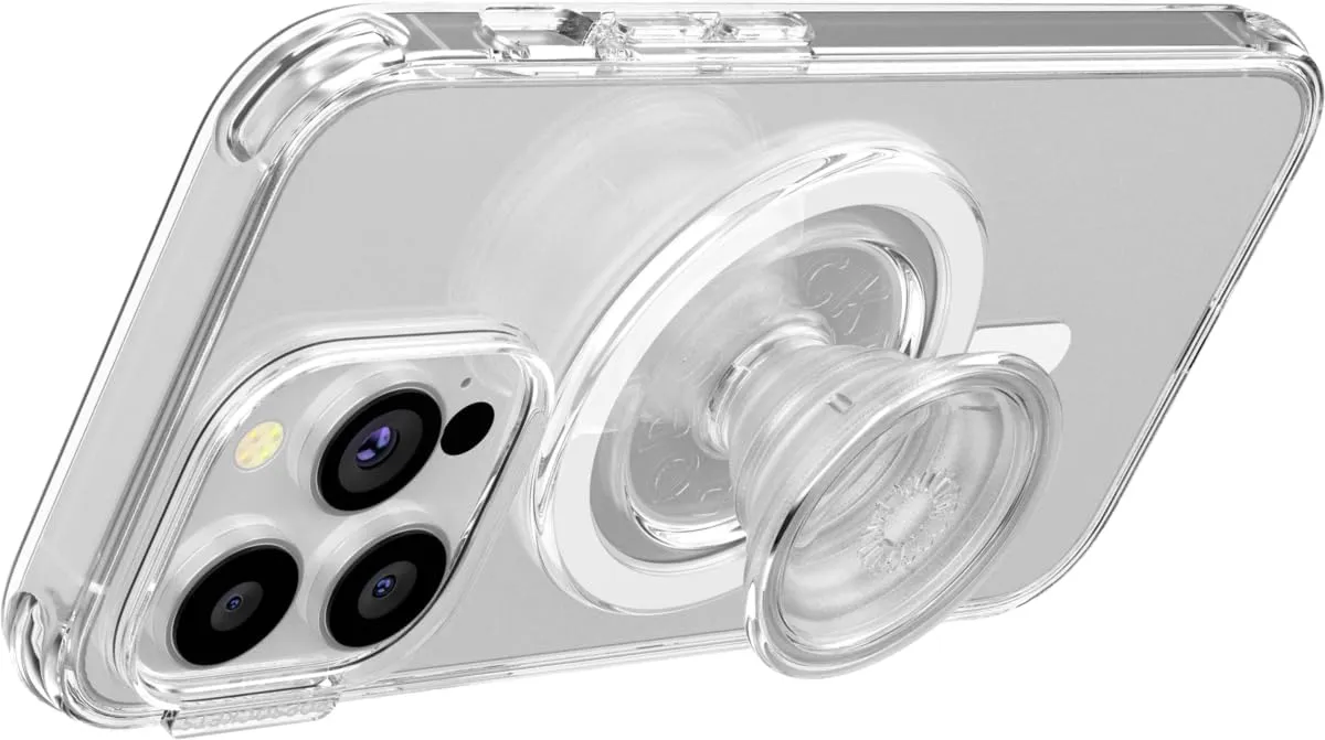 PopSockets Round Phone Grip Compatible with MagSafe, Adapter Ring Included, Phone Holder, Wireless Charging Compatible - Clear