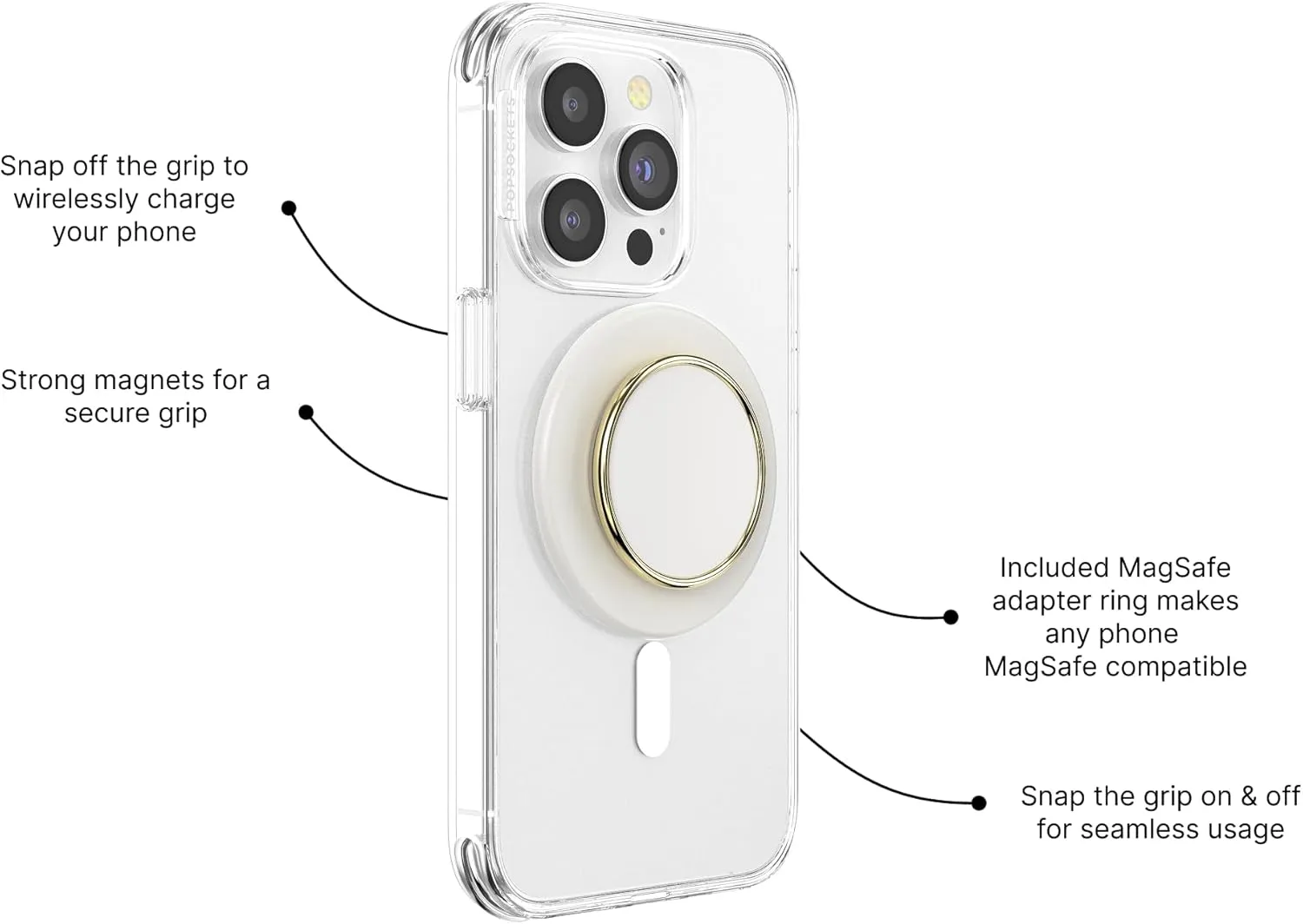 PopSockets Round Phone Grip Compatible with MagSafe, Adapter Ring Included, Phone Holder, Wireless Charging Compatible - Coco Creme
