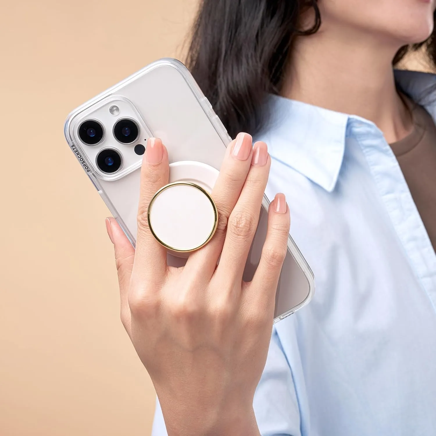 PopSockets Round Phone Grip Compatible with MagSafe, Adapter Ring Included, Phone Holder, Wireless Charging Compatible - Coco Creme