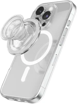 PopSockets Round Phone Grip Compatible with MagSafe, Adapter Ring Included, Phone Holder, Wireless Charging Compatible, Cute PopSocket - Clear Glitter