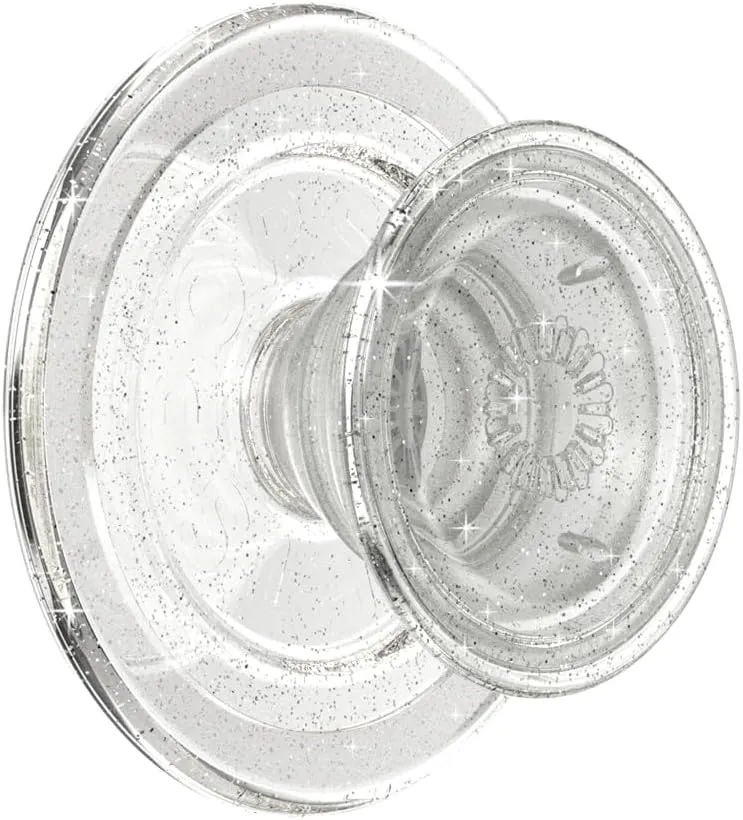 PopSockets Round Phone Grip Compatible with MagSafe, Adapter Ring Included, Phone Holder, Wireless Charging Compatible, Cute PopSocket - Clear Glitter