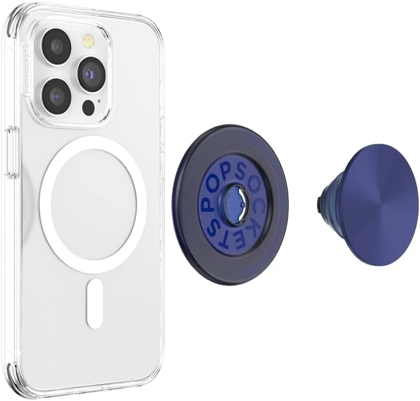 PopSockets Round Phone Grip Compatible with MagSafe, Adapter Ring Included, Phone Holder, Wireless Charging Compatible - French Navy
