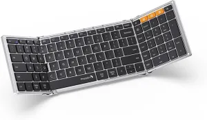 ProtoArc Foldable Bluetooth Keyboard, XK01 Folding Wireless Portable Keyboard with Numeric Keypad, Full-Size Travel Keyboards for iPad Tablet Smartphone Laptop PC Windows iOS Android, Black Silver