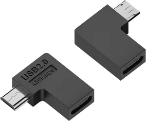QIANRENON USB C to Micro USB 90 Angle Charging Data Connector Plug USB C Female to Micro USB Male Right Angle Adapter 10W (5V2A) 480Mbps, for Phone MP3 MP4 Digital Camera, 2Pcs (Right Angle)