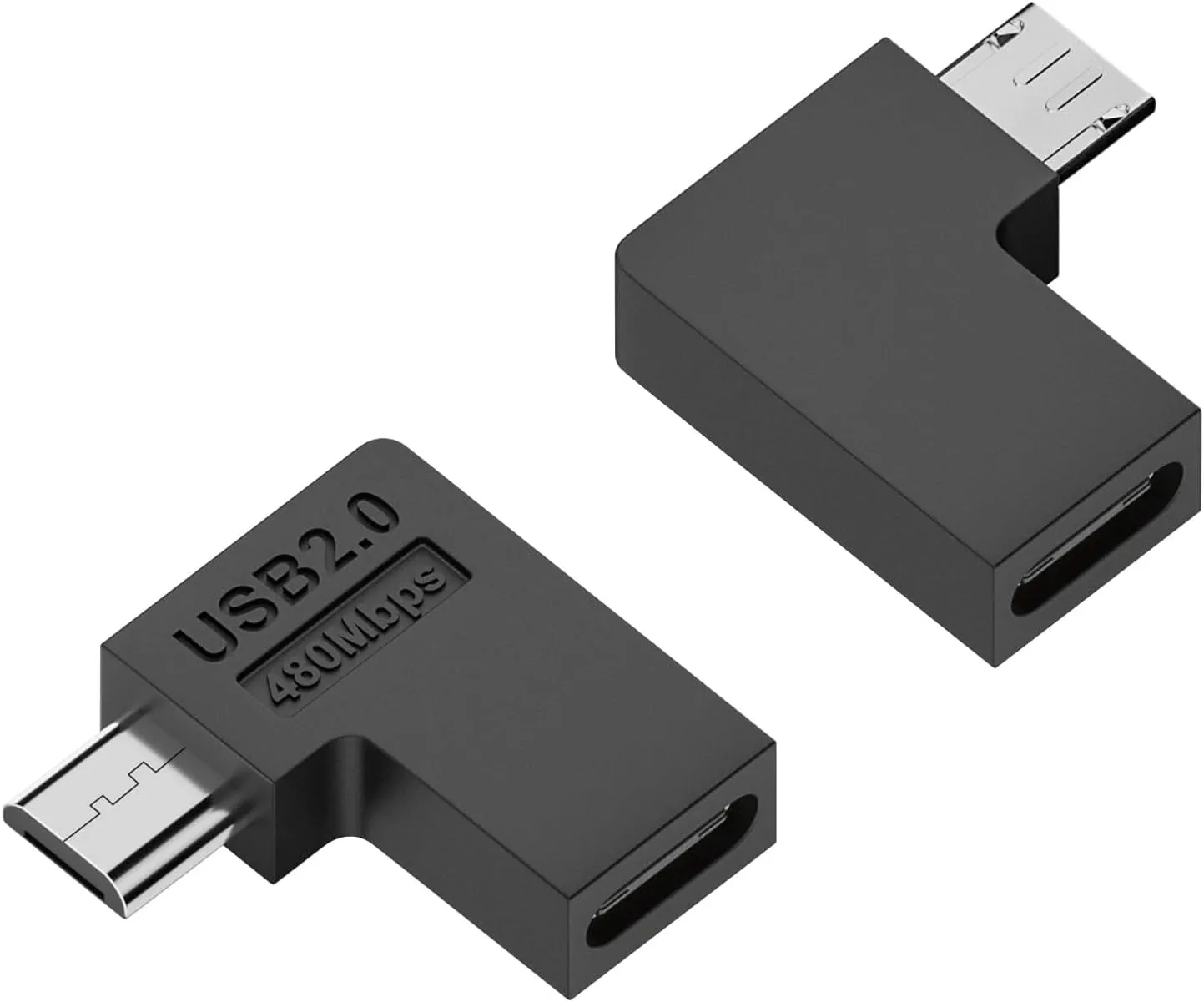 QIANRENON USB C to Micro USB 90 Angle Charging Data Connector Plug USB C Female to Micro USB Male Right Angle Adapter 10W (5V2A) 480Mbps, for Phone MP3 MP4 Digital Camera, 2Pcs (Right Angle)
