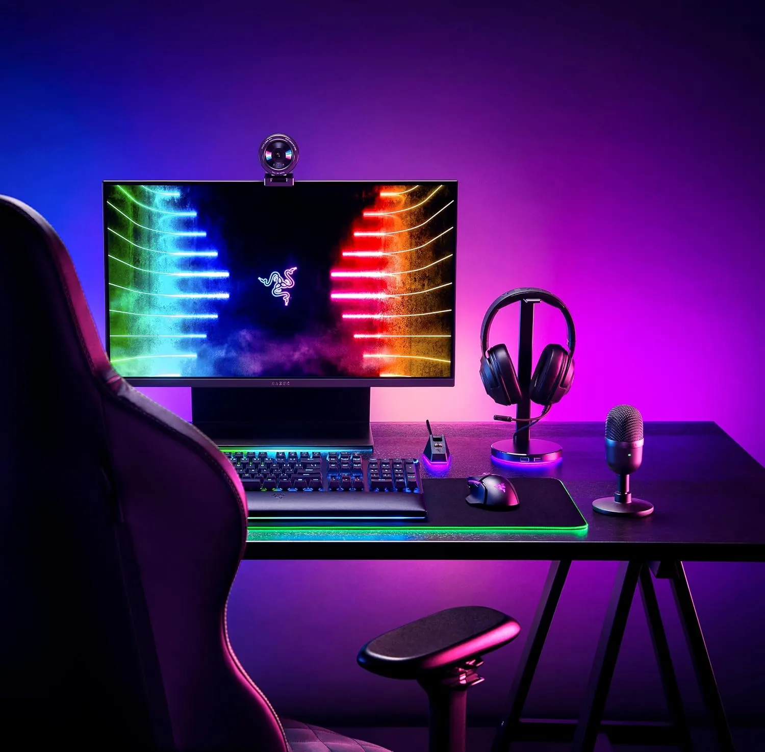 Razer Base Station V2 Chroma Headphone Headset Stand Holder: Chroma RGB Lighting - Taller Stand & Anti-Slip Ledge - USB Charging Ports - Anti-Slip Rubber Base - 3.5mm Port   Built-in DAC - Black