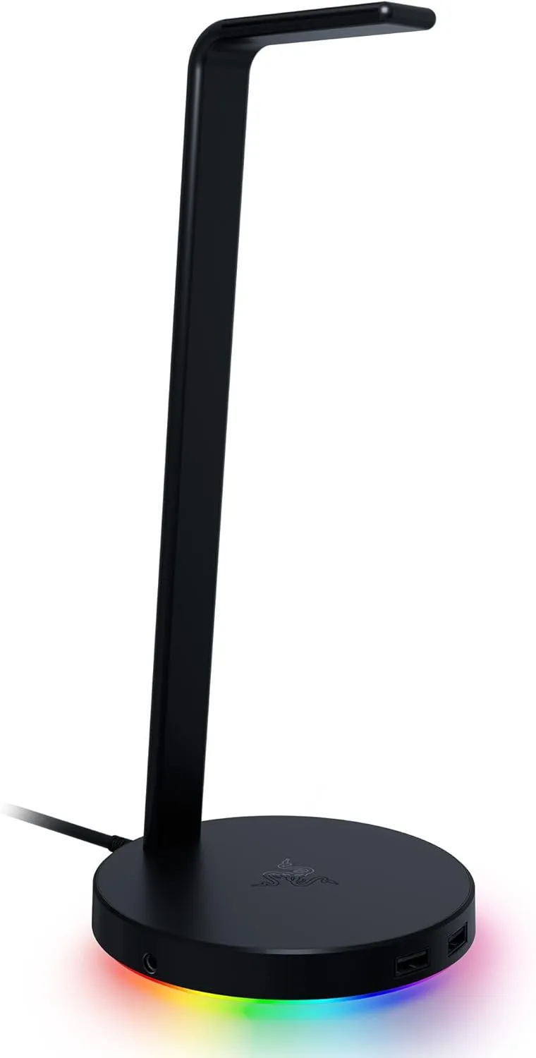 Razer Base Station V2 Chroma Headphone Headset Stand Holder: Chroma RGB Lighting - Taller Stand & Anti-Slip Ledge - USB Charging Ports - Anti-Slip Rubber Base - 3.5mm Port   Built-in DAC - Black