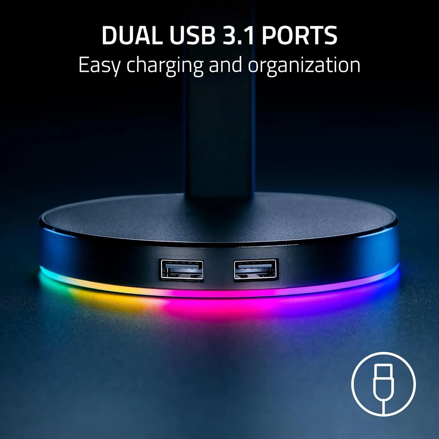 Razer Base Station V2 Chroma Headphone Headset Stand Holder: Chroma RGB Lighting - Taller Stand & Anti-Slip Ledge - USB Charging Ports - Anti-Slip Rubber Base - 3.5mm Port   Built-in DAC - Black