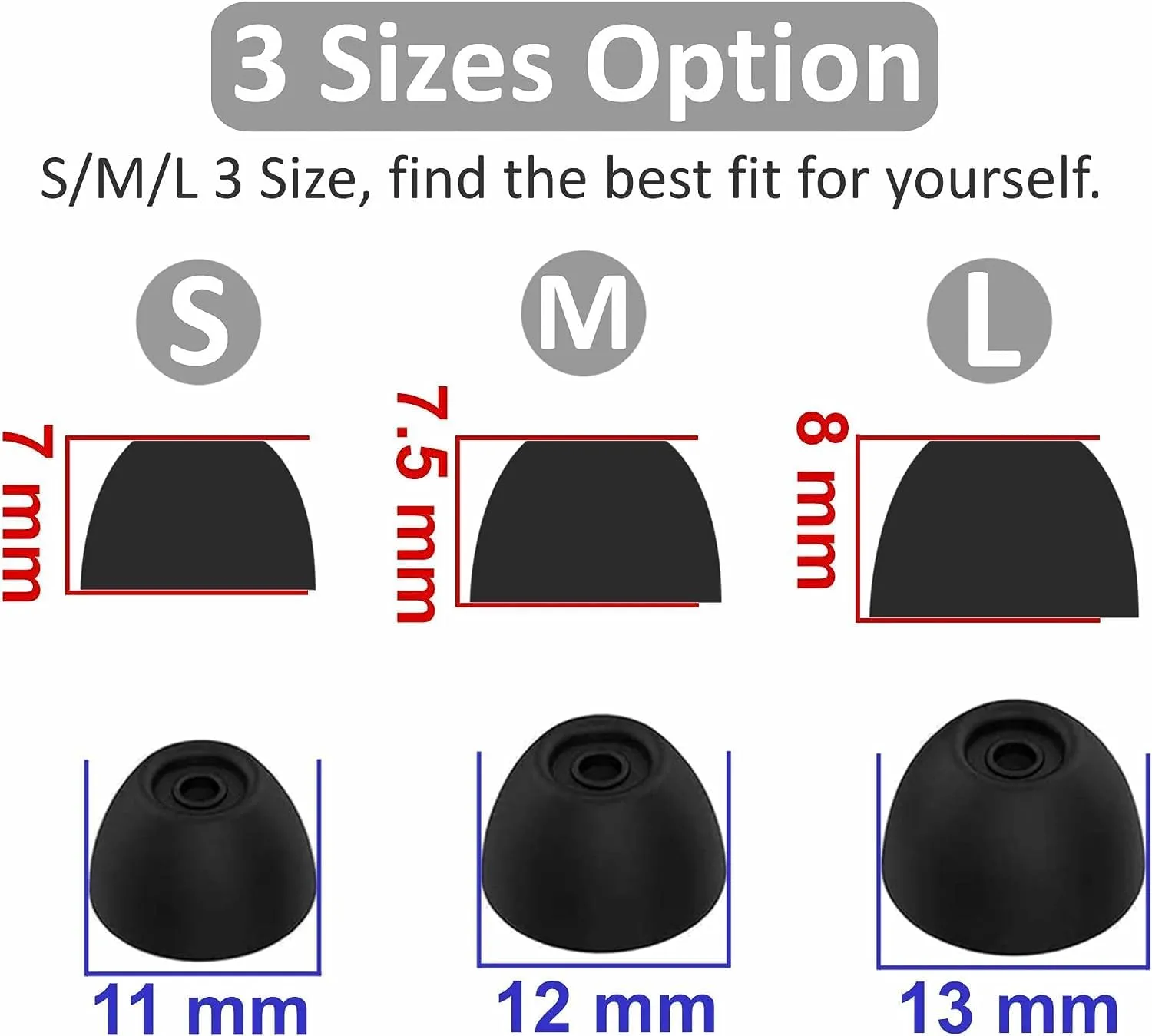 Replacement Ear Tips Eartips Ear Plug Ear Gels Compatible with JBL Vibe 200TWS Earbuds,JNSA Silicone Ear Tip Replacement for JBL Vibe 200TWS,S/M/L 6 Pairs,Black 532