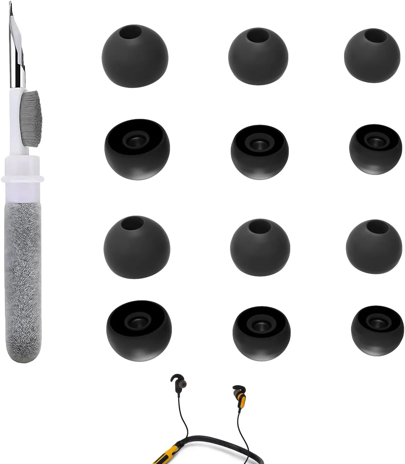Replacement Earbud Tips Compatible with DEWALT Jobsite/Pro X1/X2/Neckband Earphones/Behind-Neck/2-in-1 Neckband Earbuds, Silicone Ear Tips, Fits in Case, S/M/L 6 Pairs, with 3-in-1 Cleaner